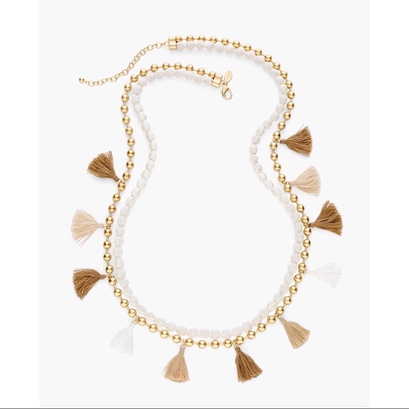 Chico’s Landyn Tassels Necklace Layered Gold Cream - Picture 5 of 5
